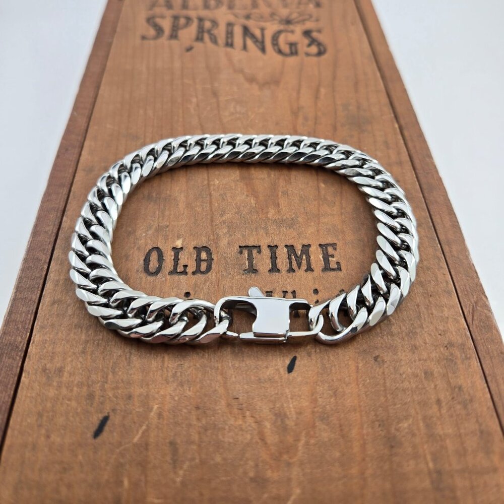 Silver Color Stainless Steel 9.5mm Cuban Chain Bracelet